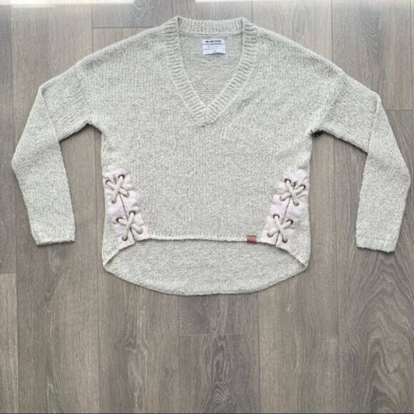 One Teaspoon Saints & Roses Sweater Chunky Knit Lace Up V-neck Stone Size XXS - Picture 2 of 16